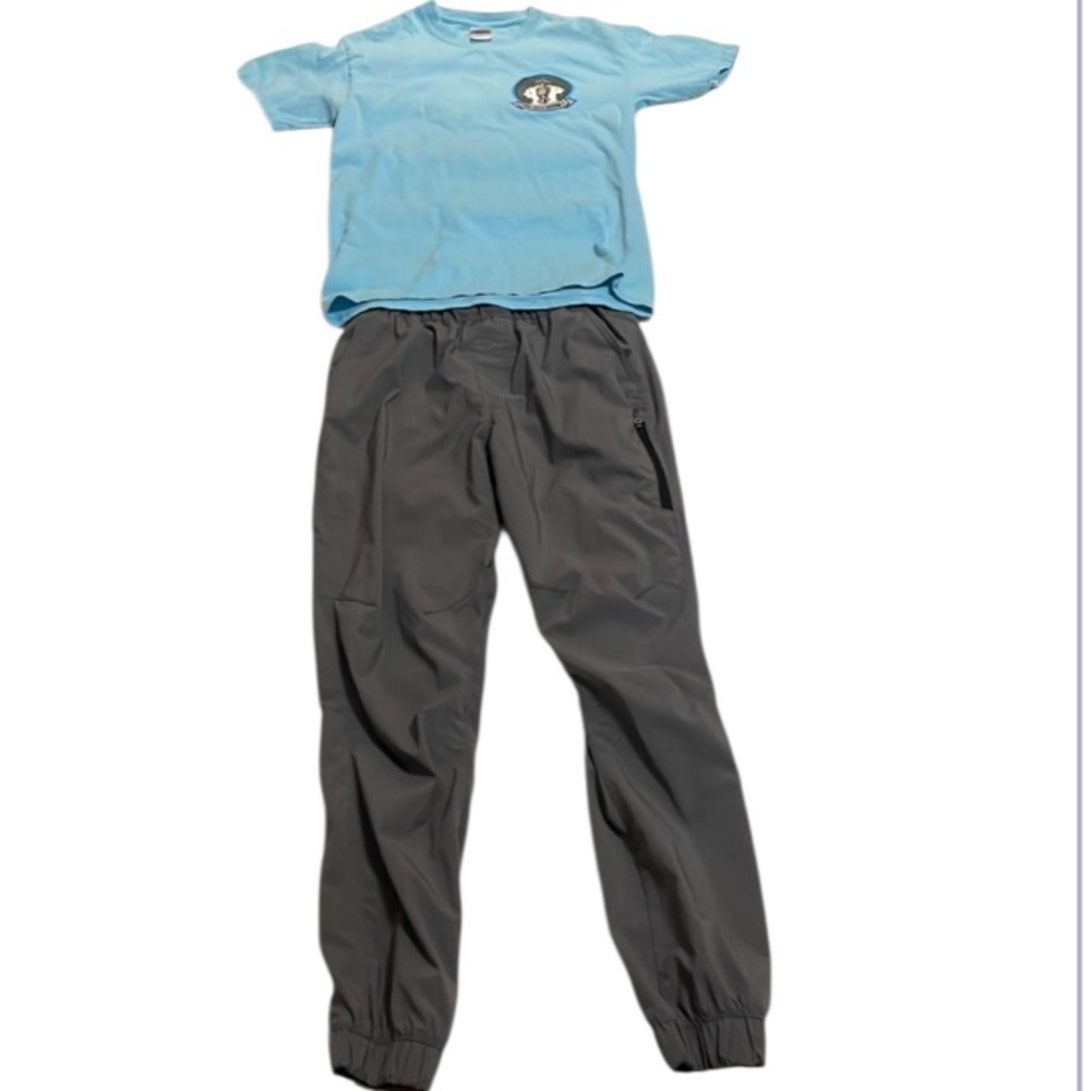 Lee joggers boys gray zip pockets size 14–16 L & strike fighter squadron t-shirt